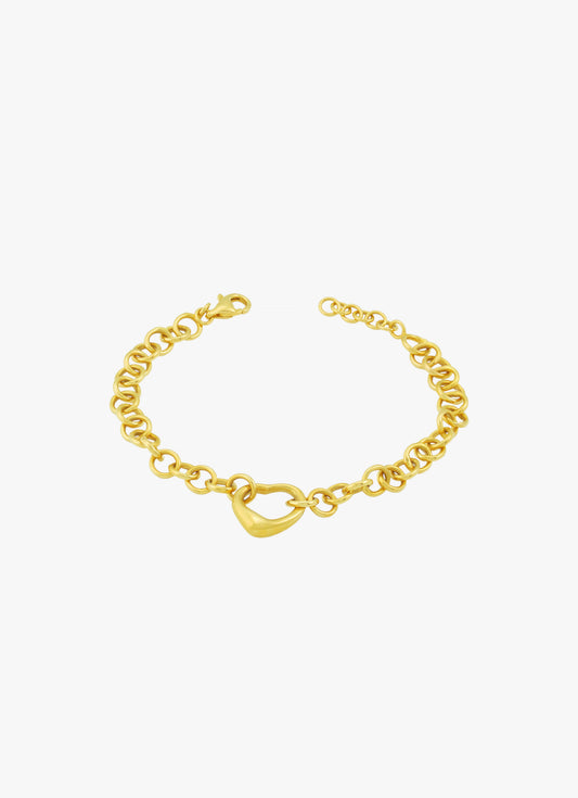 916 Gold Classic Heart Round Link Bracelet