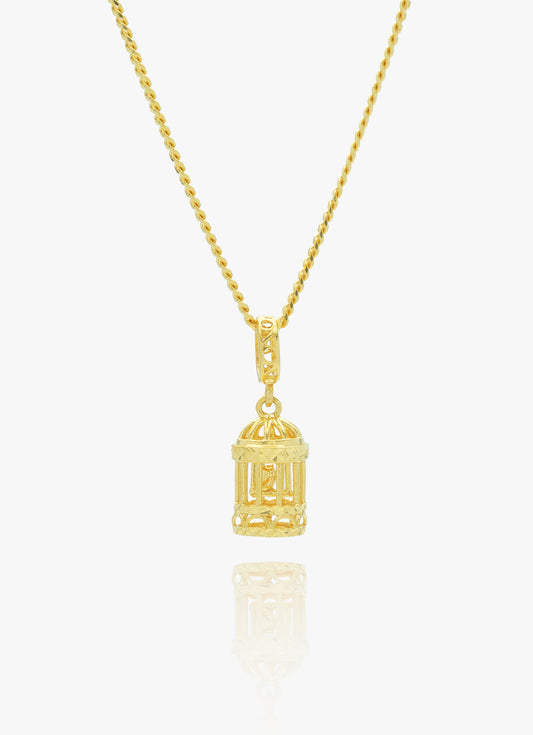 916 Gold Bird Cage Dangling Charm