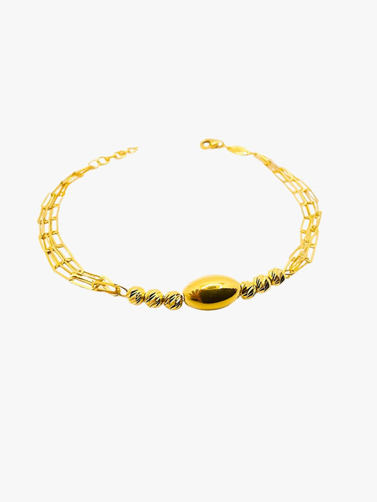916 Gold Beads Layer Paperclip Bracelet