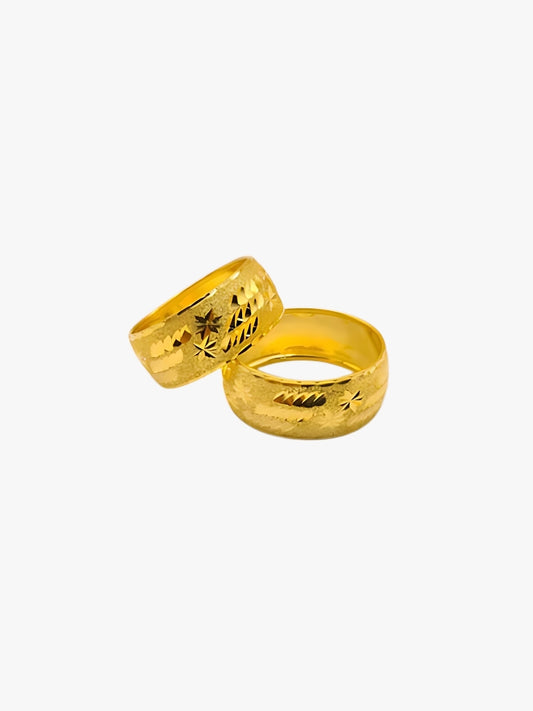 916 Gold Thick Star Wedding Band Ring