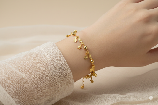 916 Gold Fancy Star & Ball Bracelet