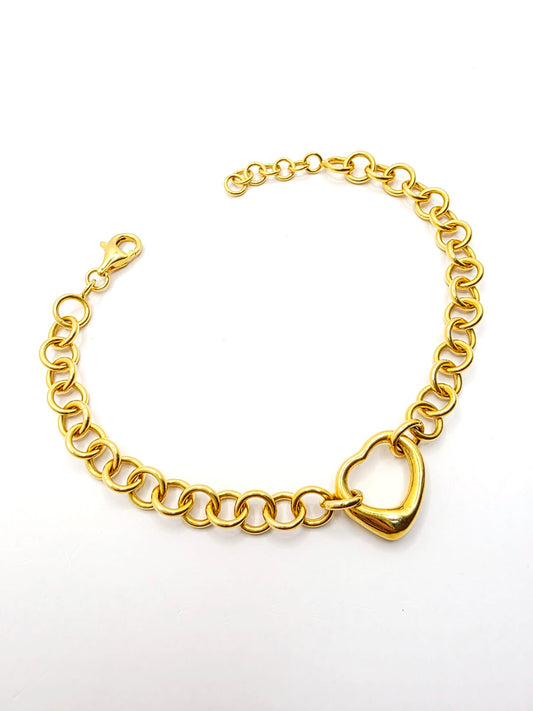 916 Gold Classic Heart Round Link Bracelet