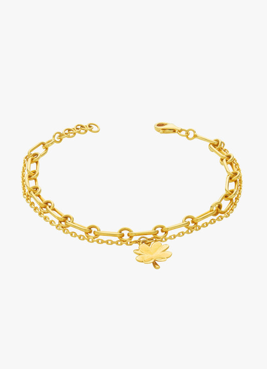 916 Gold Two Layer Flower Link Bracelet