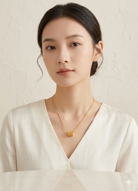 916 Gold Abacus Barrel pendant