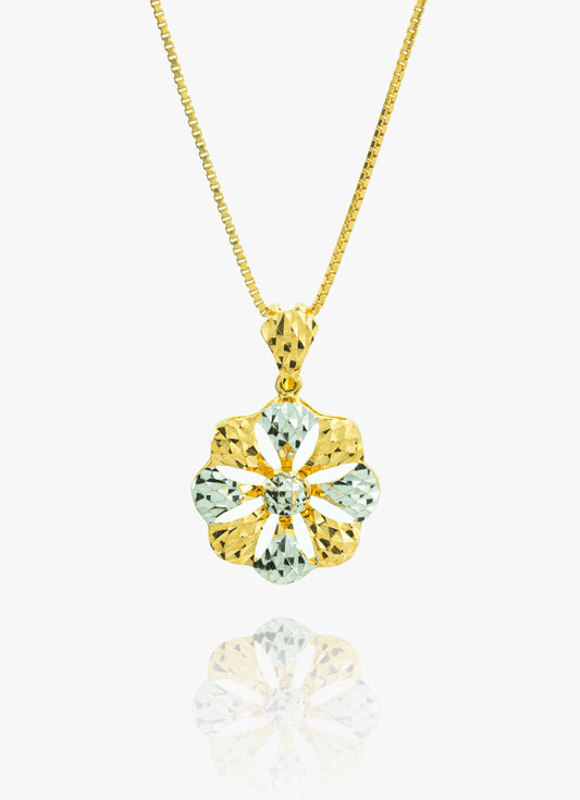 916 Gold Two Tone Happy Floral Pendant