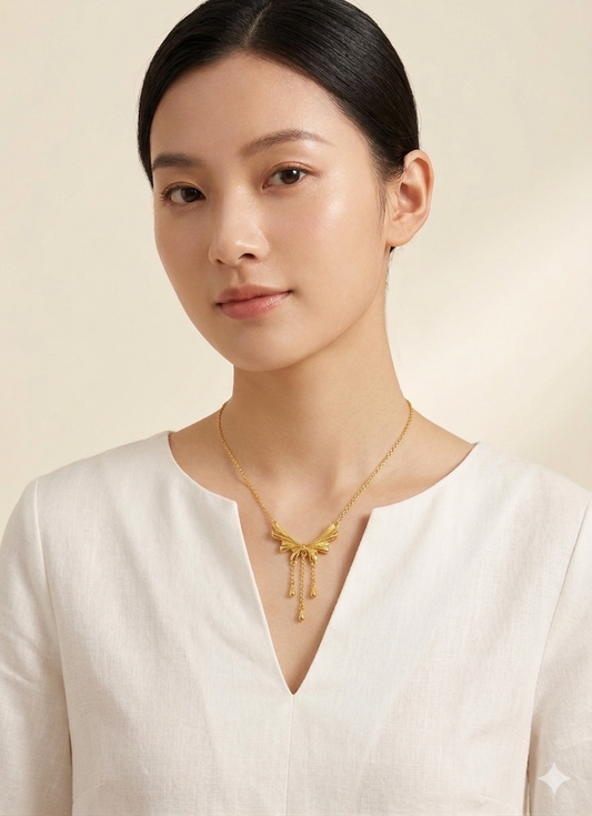 916 Gold Ribbon Bowtie Necklace