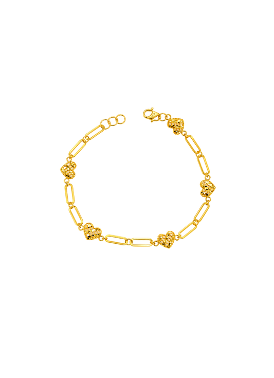 916 gold heart paperclip chain bracelet