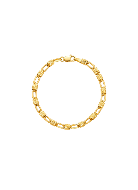 916 Gold Ribbed Block Link Bracelet