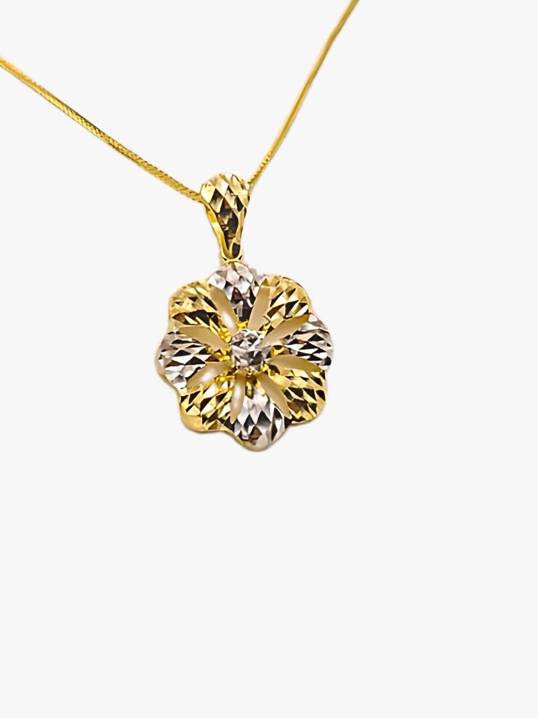 916 Gold 2 Tone Happy Floral Pendant