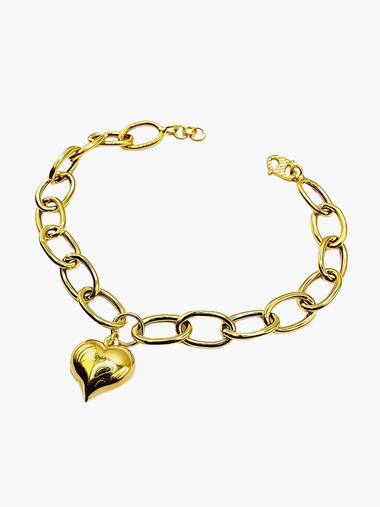 916 Gold Link Chain with Puffy Heart Chain