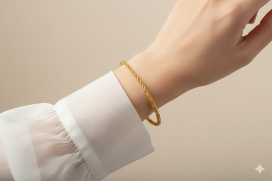 916 Gold thick Rope Style with Twisted ball Bracelet