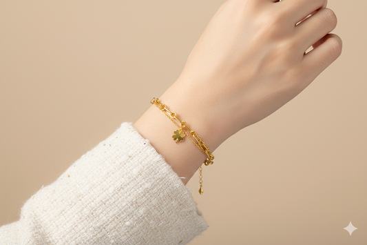 916 Gold Two Layer Flower Link Bracelet