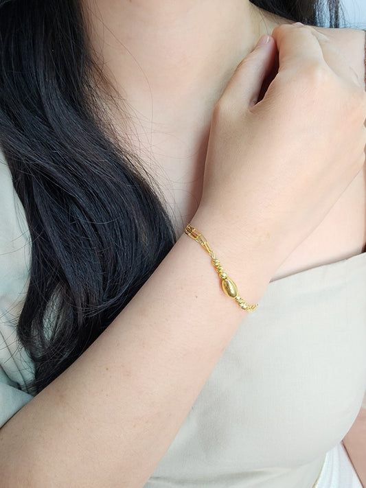 916 Gold Beads Layer Paperclip Bracelet