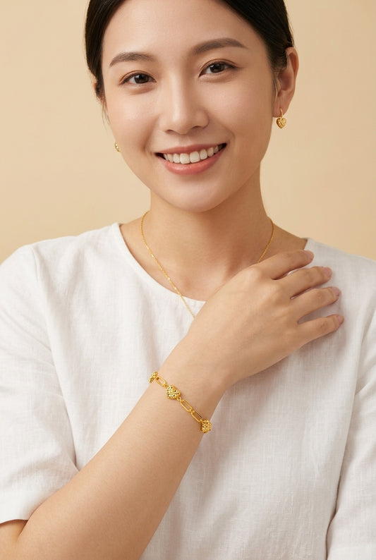 916 gold heart paperclip chain bracelet
